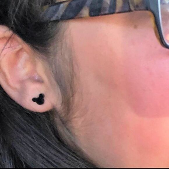 Red 316L Stainless Steel Mickey Mouse Silhouette Post Back Stud Earrings - Picture 4 of 5